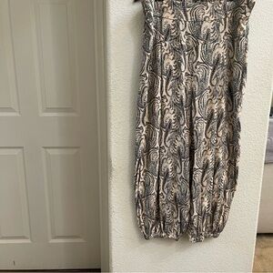 Anthropologie Beige and Navy Paisley Jumpsuit